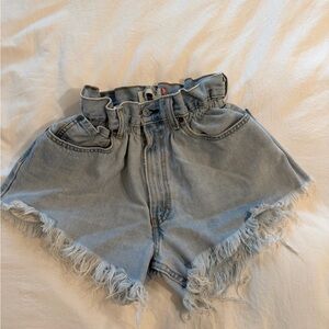 Vintage Levi's Light Blue Paperbag Custom Waist Frayed Denim Shorts